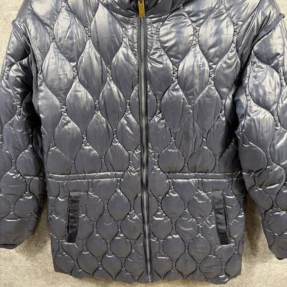 Women’s Donna Karan $350 Hooded Zip Front Quilted Navy Blue Jacket Size Medium - Picture 3 of 13